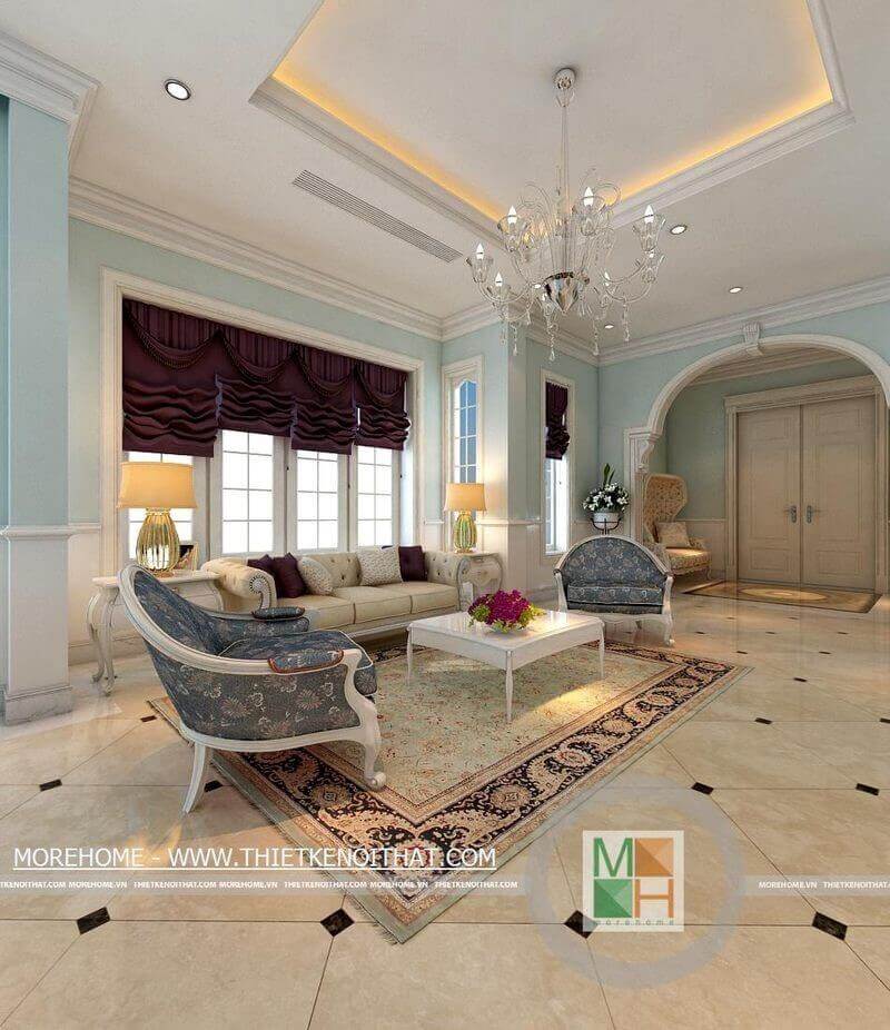 Mẫu sofa tân cổ điển với họa tiết ấn tượng, độc đáo cho phòng khách Mẫu nội thất biệt thự tân cổ điển đẹp