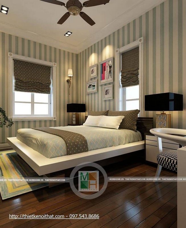 Thiết kế phòng ngủ cho bé với tông màu xanh trắng hiện đại, năng động