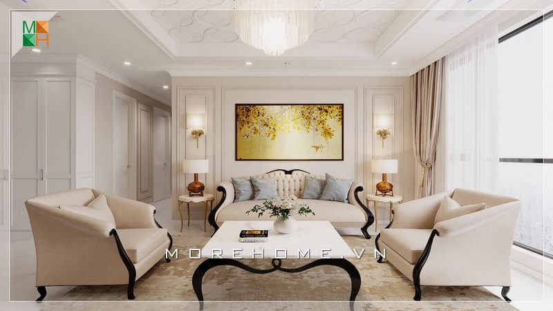 Thiết kế nội thất phòng khách chung cư, biệt thự, nhà phố mang phong cách tân cổ điển sang trọng, tinh tế.