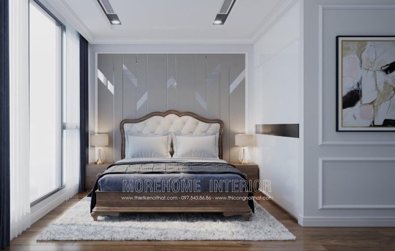 Mẫu giường ngủ bằng gỗ óc chó tân cổ điển có chân - món đồ nội thất sang trọng bậc nhất hiện nay.