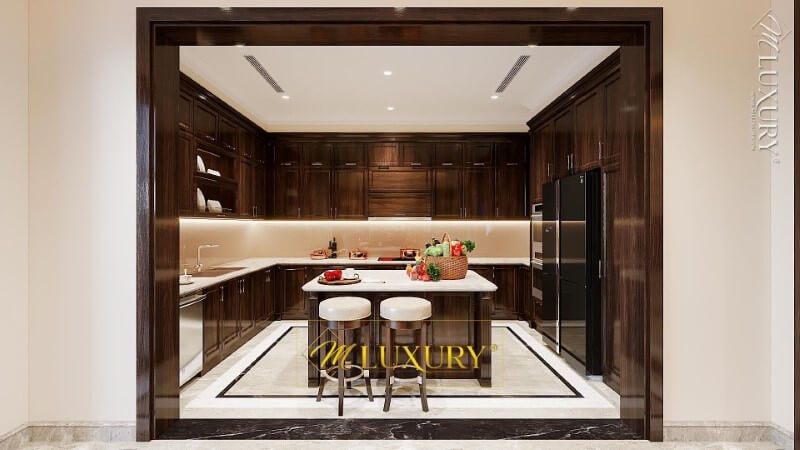 Bố trí không gian phòng bếp biệt thự tân cổ điển sang trọng